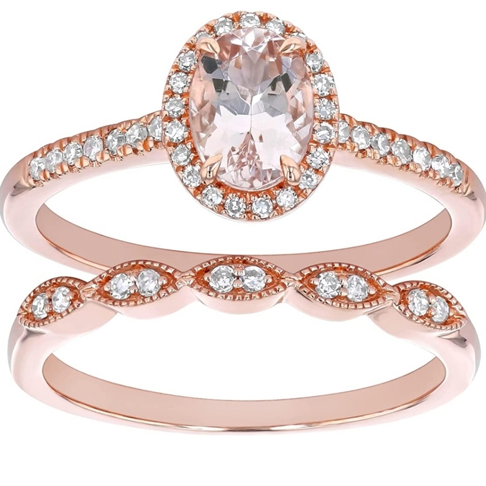Olivia Paris 14k Gold Oval Cut Morganite with Diamond Halo